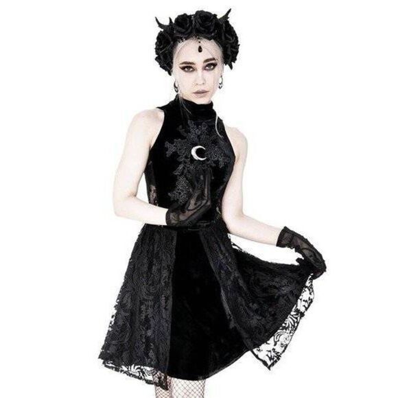 Restyle Dresses & Skirts - Restyle High Neck Gothic Lace and Velvet Dress
